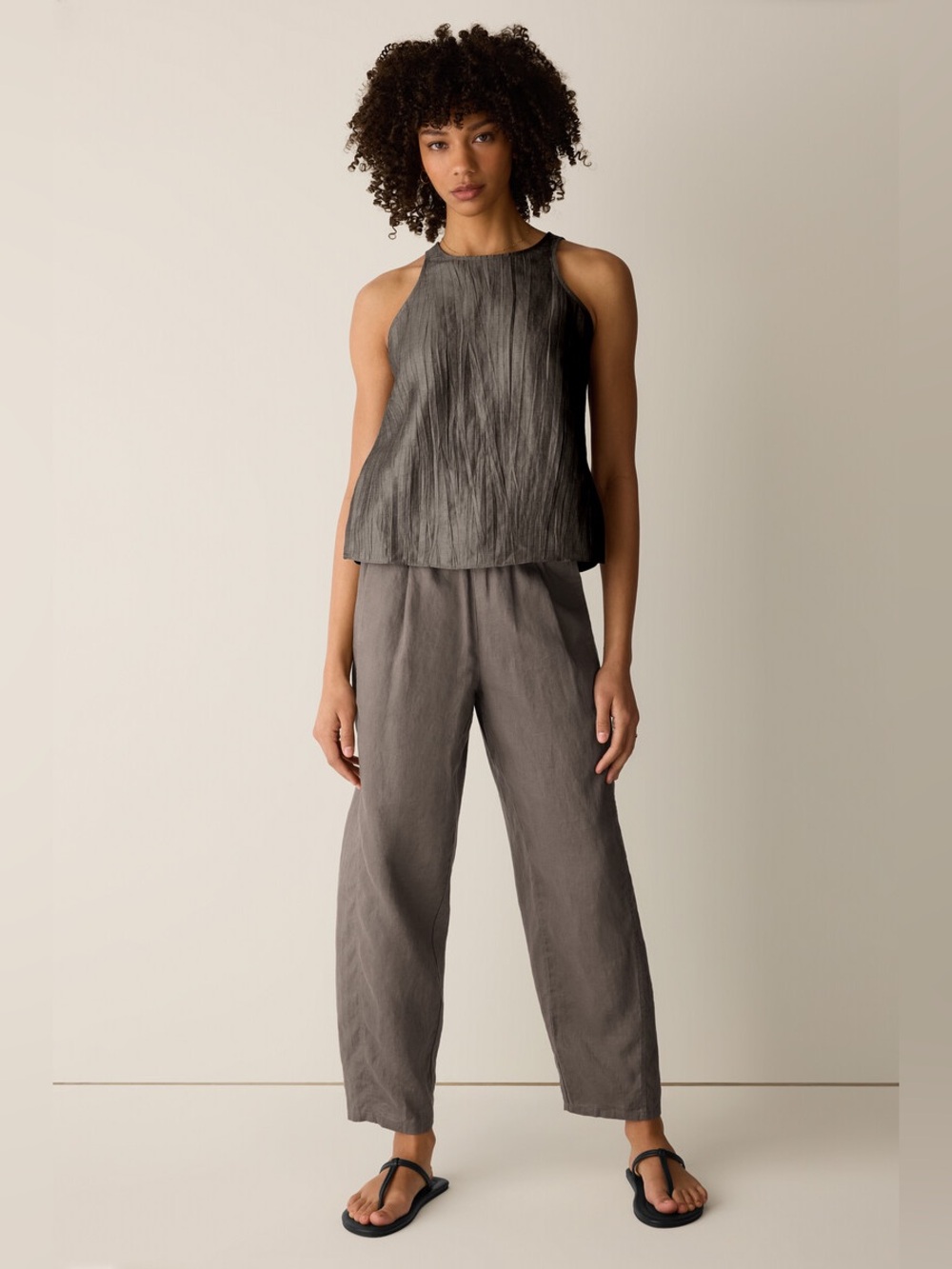 Eileen Fisher Organic Linen Tapered Trouser Pants in Grey, Women’s size Medium